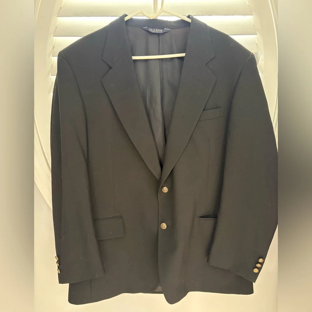 Jos. A Bank black wool coat executive collection with gold buttons size 44 R